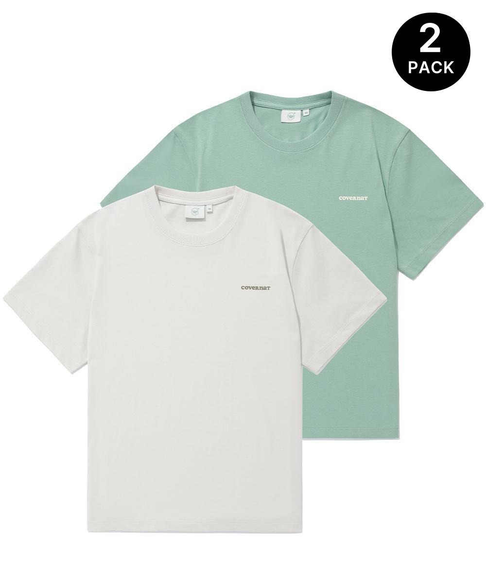 우먼 에센셜 2-PACK 티셔츠 에크루+서프 그린