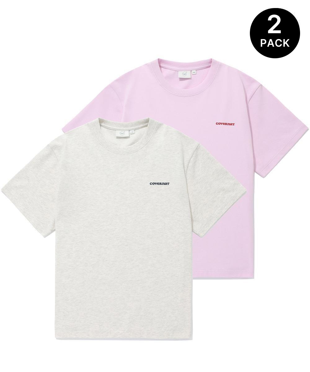 우먼 에센셜 2-PACK 티셔츠 오트밀+소프트 핑크